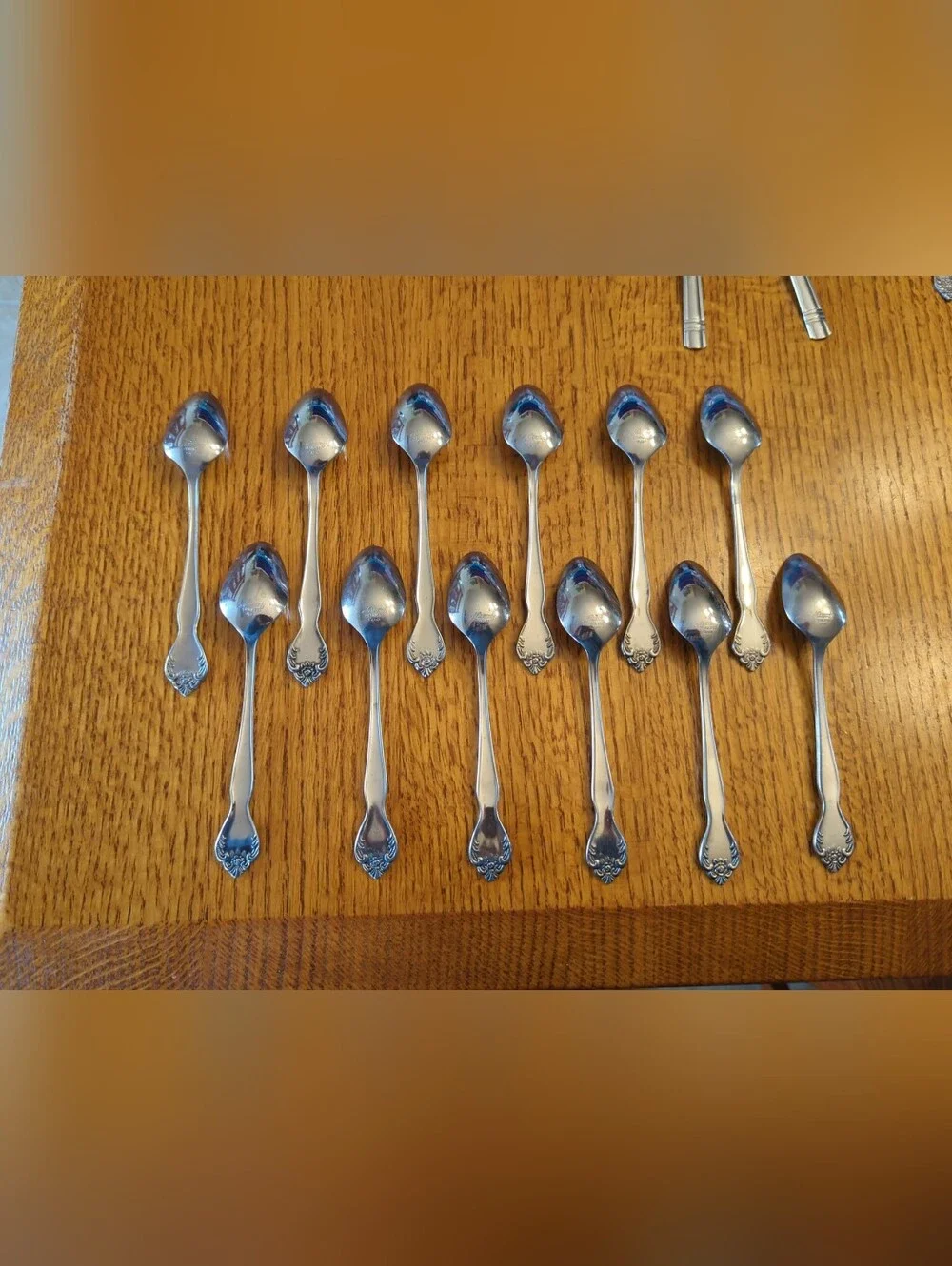 Normandy │ 12 Stainless Teaspoons │Made In Japan│Floral Pattern │Maker Unknown